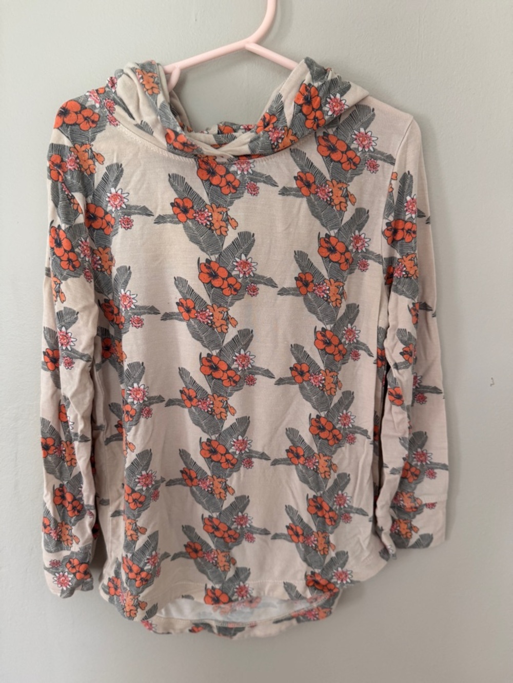kate quinn Cream Floral Hoodie with Orange & Gray Botanicals